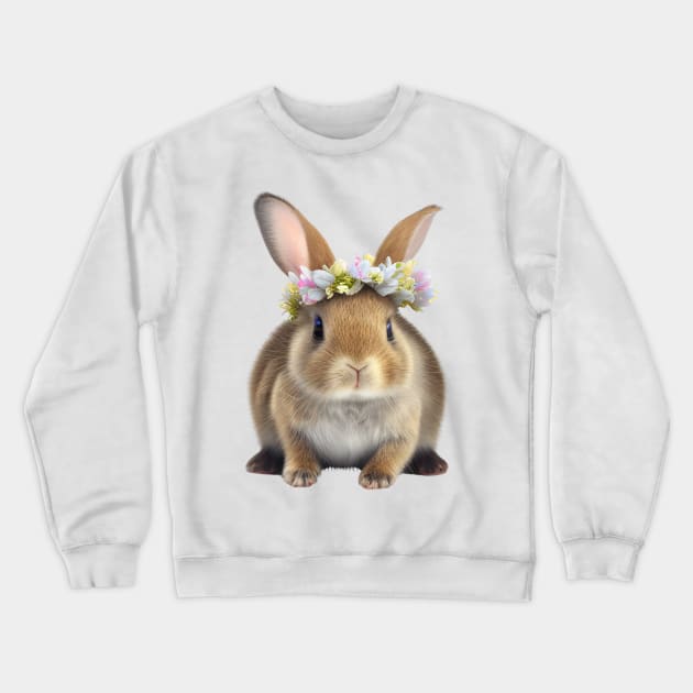 Baby Rabbit with Colorful Floral Crown Crewneck Sweatshirt by ZUCCACIYECIBO